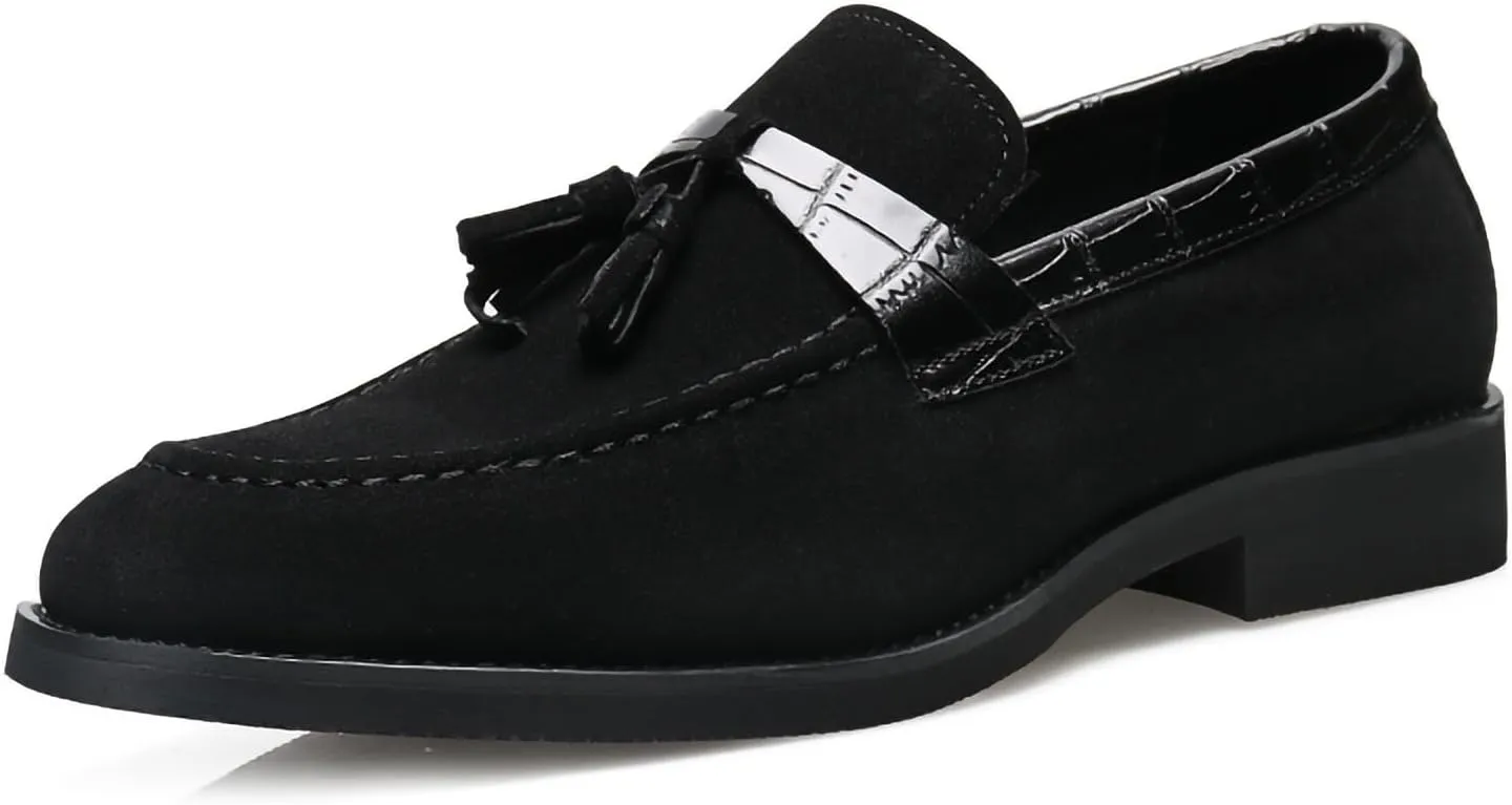 Men's Suede Faux Leather Tassel Loafers – Lightweight PU Leather Slip-On Dress Shoes for Wedding, Business, Prom, Church & Casual