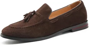 Men's Suede Tassel Low Heel Loafers Fashion Handmade Lightweight Round Toe Slip On Business Dress Oxford Shoes Leisure Driving Office Penny Loafer