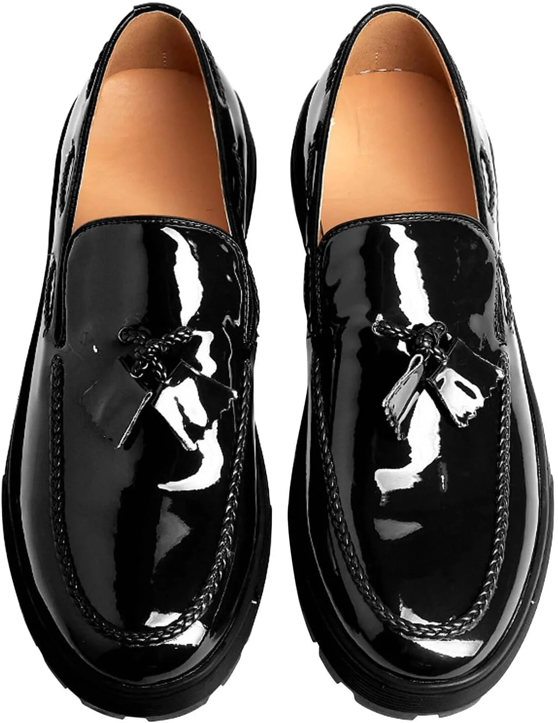Mens Tassel Loafers Dress Casual Slip On Shoes Patent Leather Prom Suit Shoes Wedding Business Mocasines Fashion Penny Loafers Tuxedo Shoes for Men