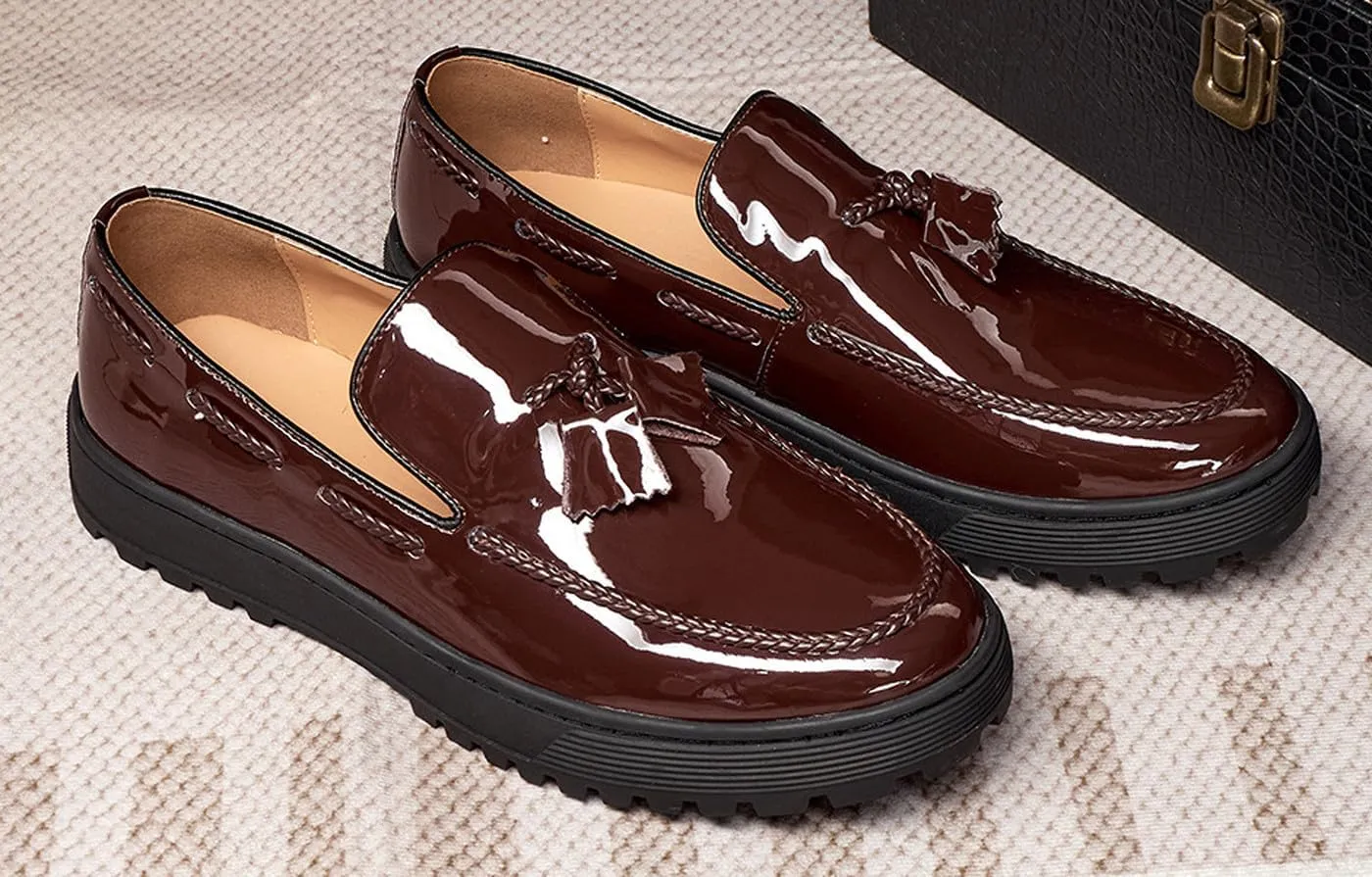 Mens Tassel Loafers Dress Casual Slip On Shoes Patent Leather Prom Suit Shoes Wedding Business Mocasines Fashion Penny Loafers Tuxedo Shoes for Men