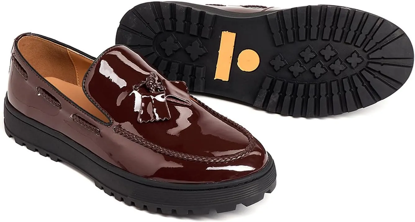 Mens Tassel Loafers Dress Casual Slip On Shoes Patent Leather Prom Suit Shoes Wedding Business Mocasines Fashion Penny Loafers Tuxedo Shoes for Men
