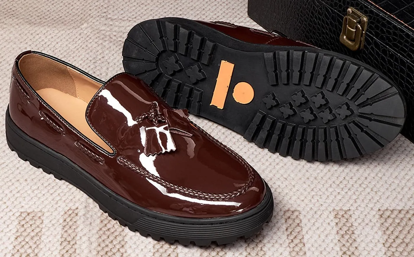 Mens Tassel Loafers Dress Casual Slip On Shoes Patent Leather Prom Suit Shoes Wedding Business Mocasines Fashion Penny Loafers Tuxedo Shoes for Men
