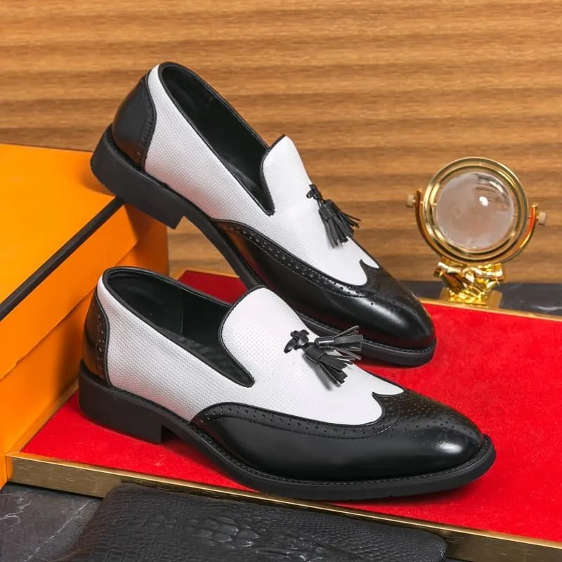 Men's Two-Tone Tassel Oxford Dress Shoes, Comfortable Slip-On Formal Loafers for Office, Social Events, and Driving