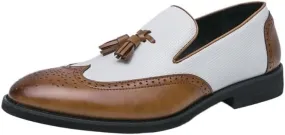 Men's Two-Tone Tassel Oxford Dress Shoes, Comfortable Slip-On Formal Loafers for Office, Social Events, and Driving