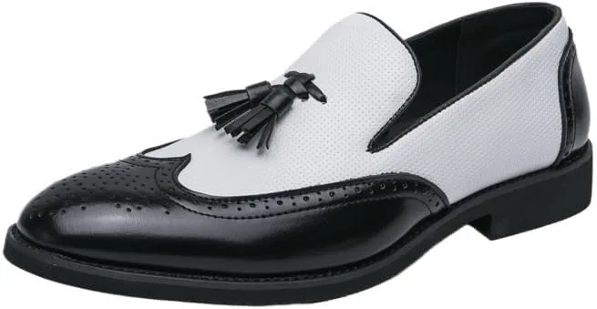 Men's Two-Tone Tassel Oxford Dress Shoes, Comfortable Slip-On Formal Loafers for Office, Social Events, and Driving