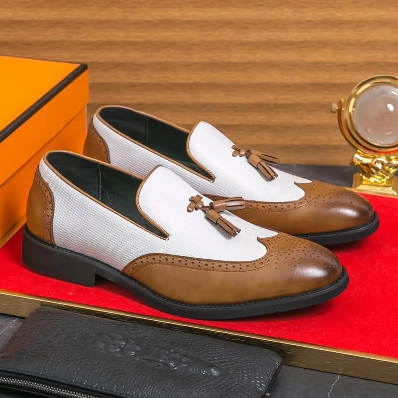 Men's Two-Tone Tassel Oxford Dress Shoes, Comfortable Slip-On Formal Loafers for Office, Social Events, and Driving