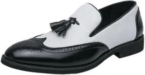 Men's Two-Tone Tassel Oxford Dress Shoes, Comfortable Slip-On Formal Loafers for Office, Social Events, and Driving
