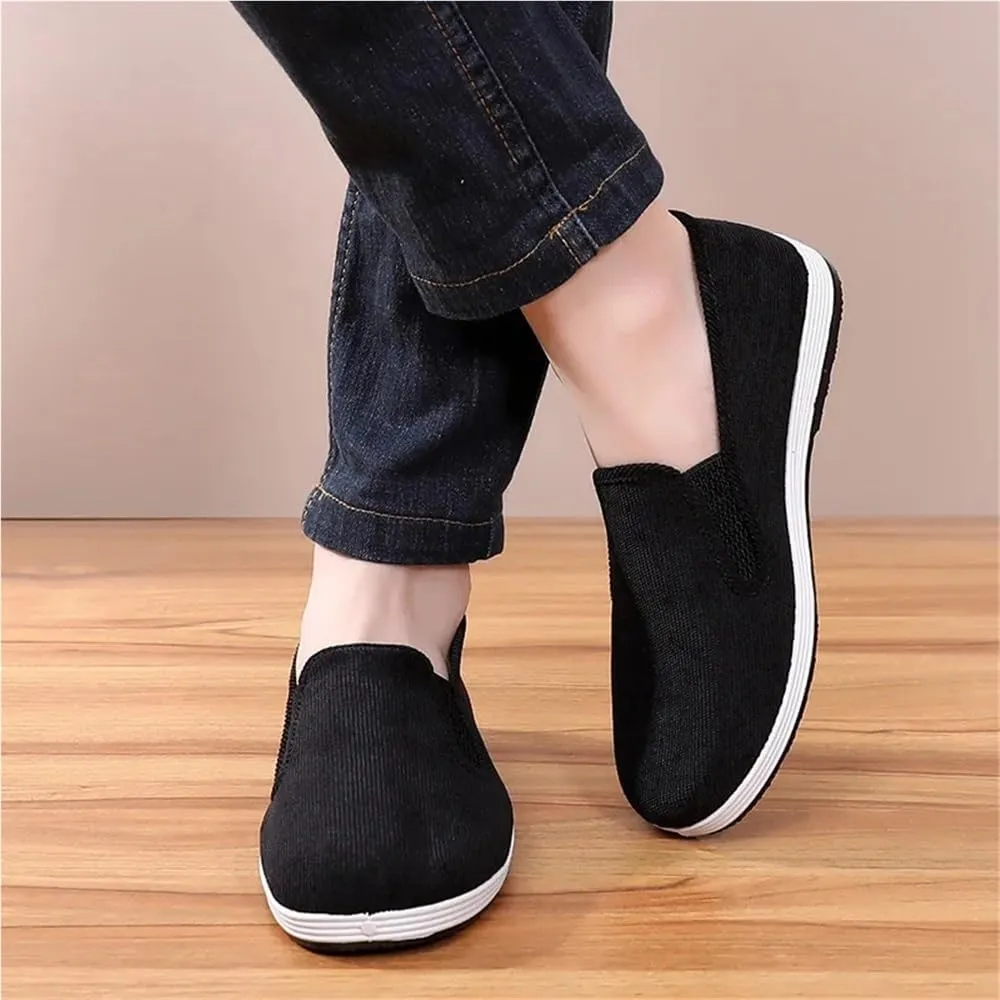 Men's Vintage Casual Corduroy Sneakers Solid Color Breathable Canvas Lazy Shoes Slip-On for Summer