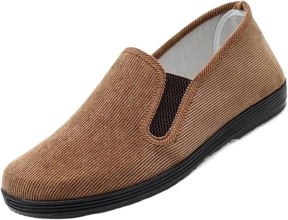 Men's Vintage Casual Corduroy Sneakers Solid Color Breathable Canvas Lazy Shoes Slip-On for Summer