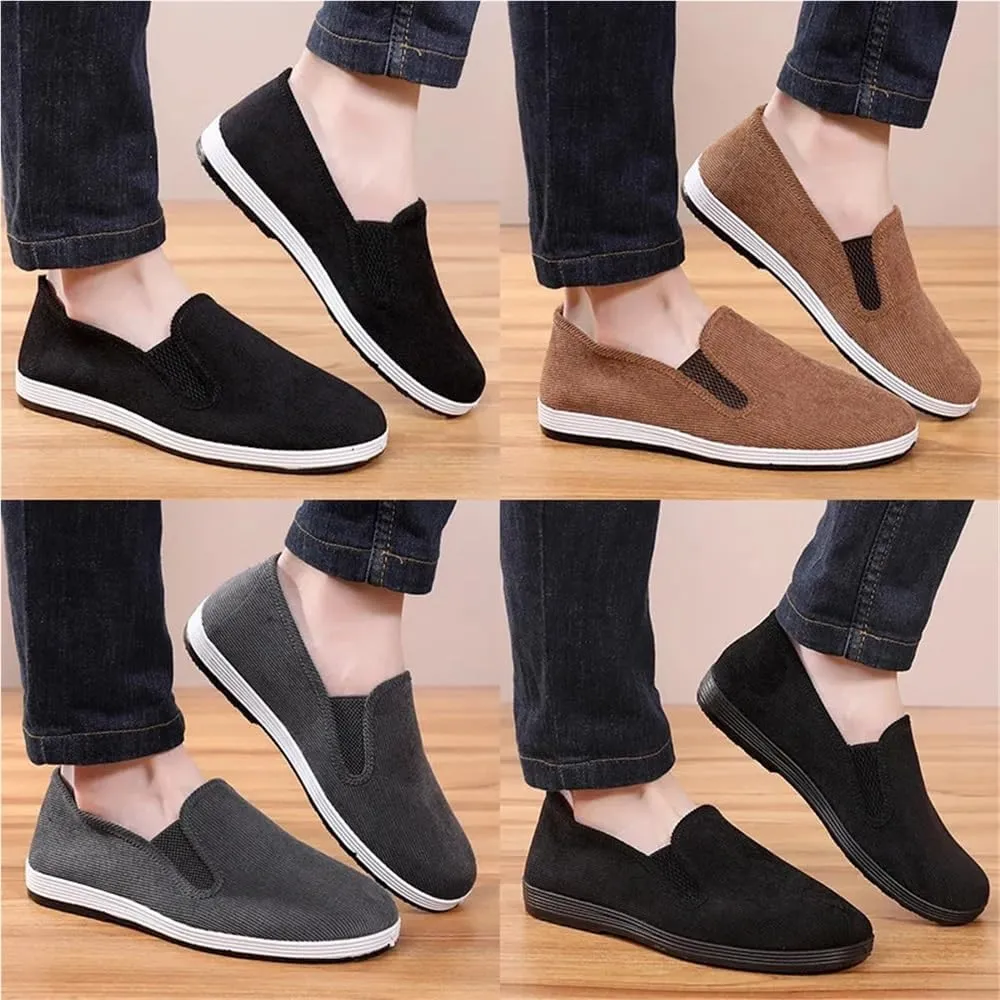 Men's Vintage Casual Corduroy Sneakers Solid Color Breathable Canvas Lazy Shoes Slip-On for Summer