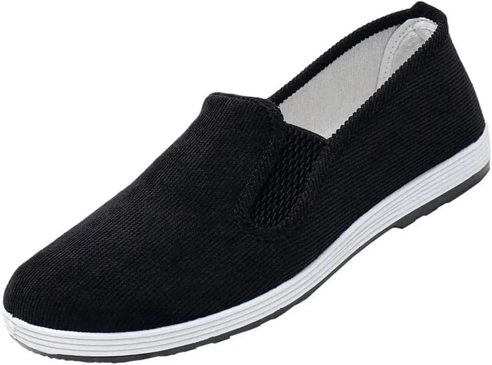 Men's Vintage Casual Corduroy Sneakers Solid Color Breathable Canvas Lazy Shoes Slip-On for Summer