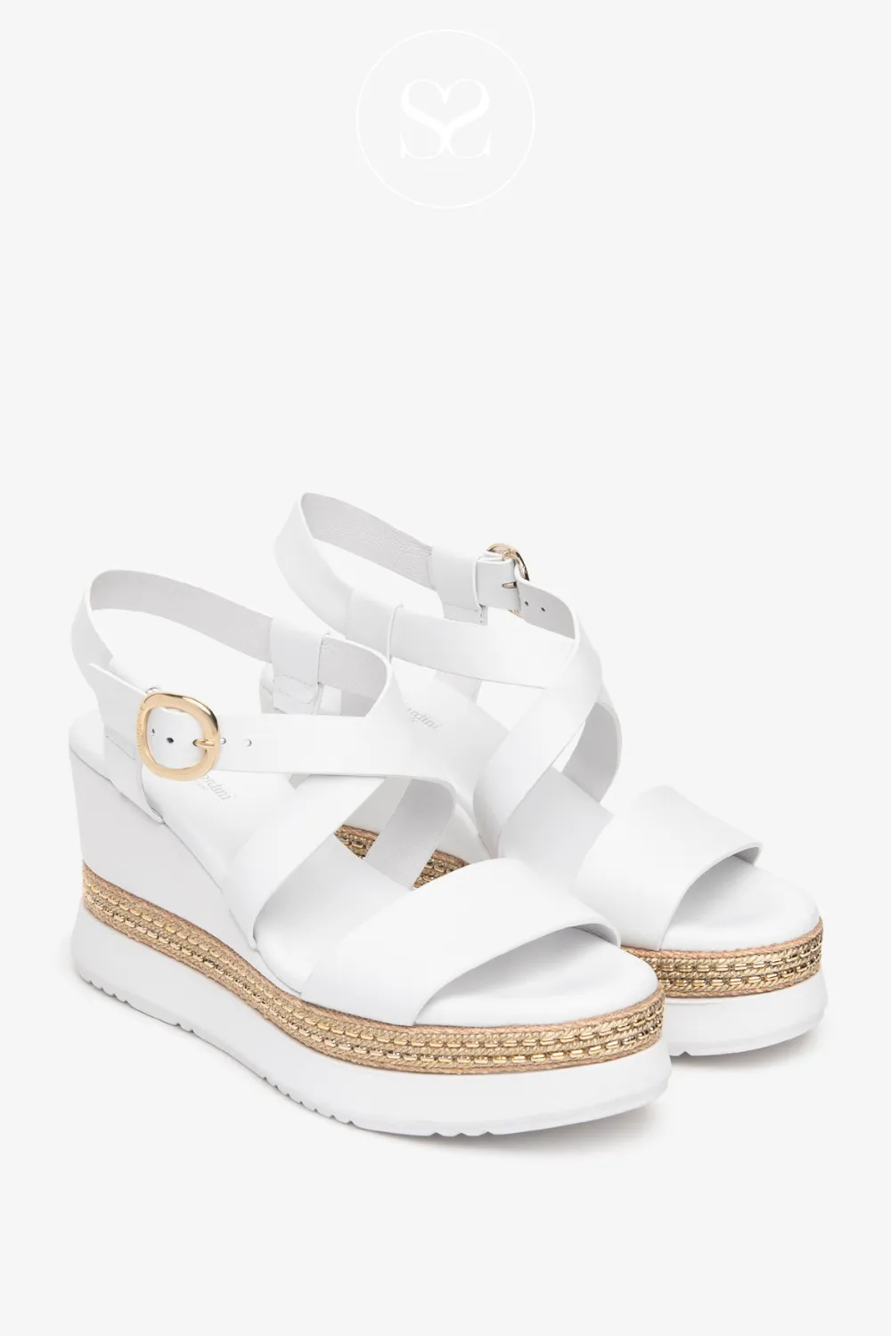 NERO GIARDINI E513550D WHITE LEATHER WEDGE SANDALS