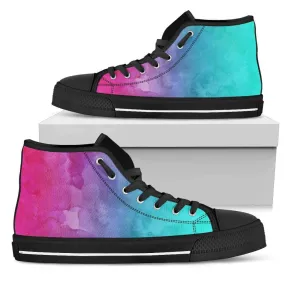 Pink Teal Water Colors Gradient High Top Sneakers Custom Shoes with Black Soles Custom shoes