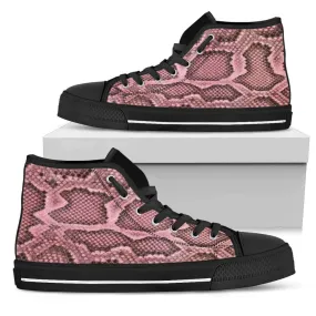 Pink Viper Snake Skin Print High Top Sneakers Custom Shoes with Black Soles Custom shoes