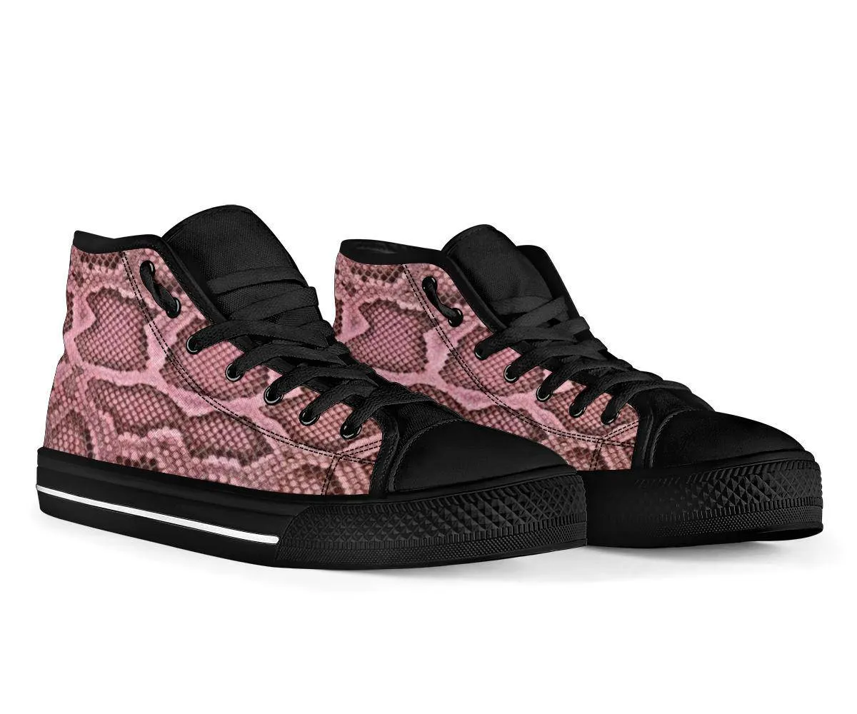 Pink Viper Snake Skin Print High Top Sneakers Custom Shoes with Black Soles Custom shoes