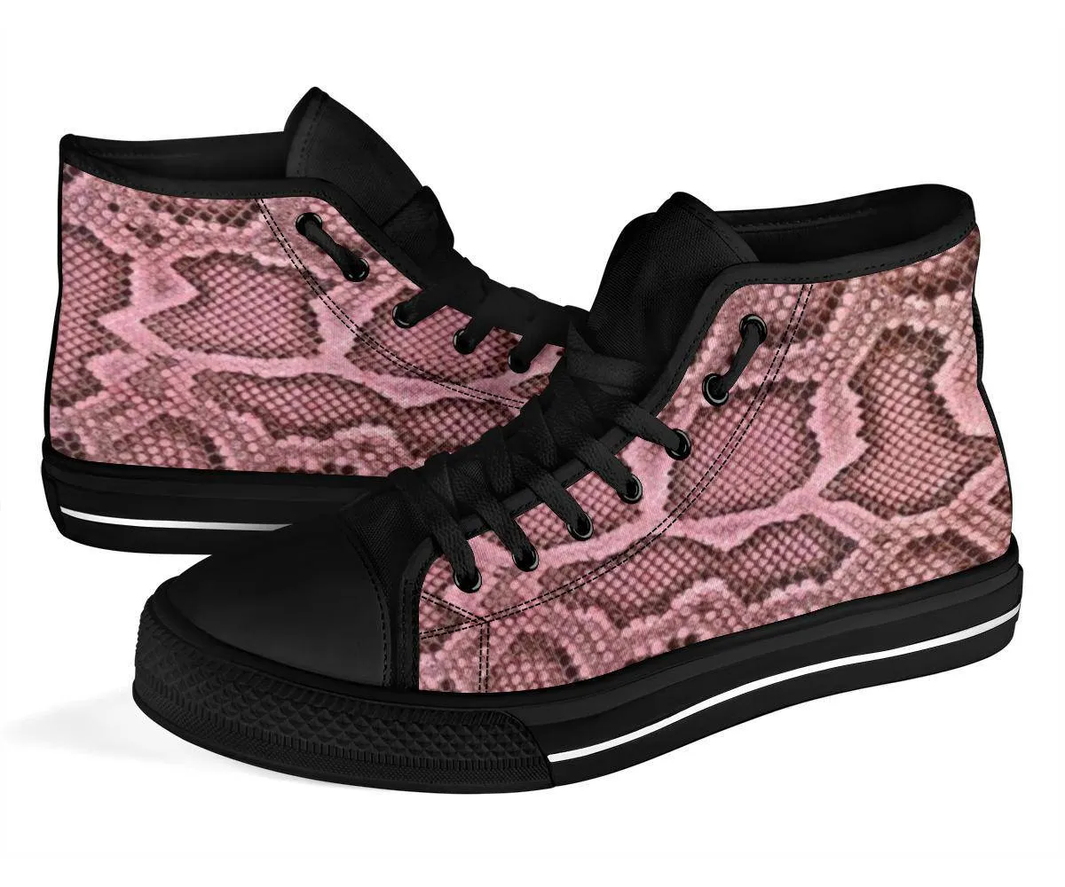 Pink Viper Snake Skin Print High Top Sneakers Custom Shoes with Black Soles Custom shoes