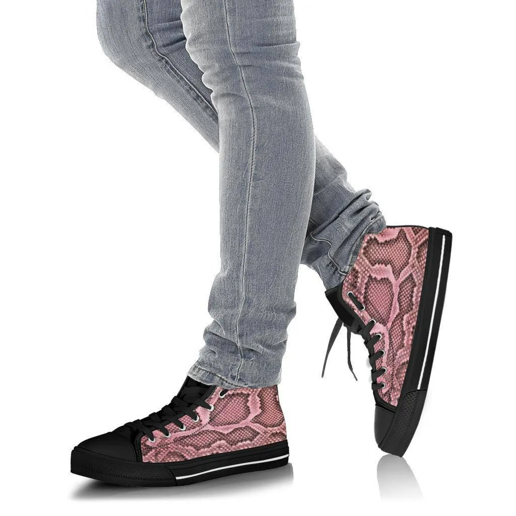 Pink Viper Snake Skin Print High Top Sneakers Custom Shoes with Black Soles Custom shoes