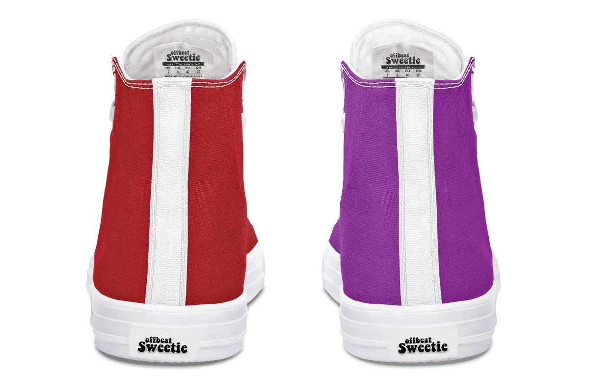 Purple And Red Mismatch High Tops