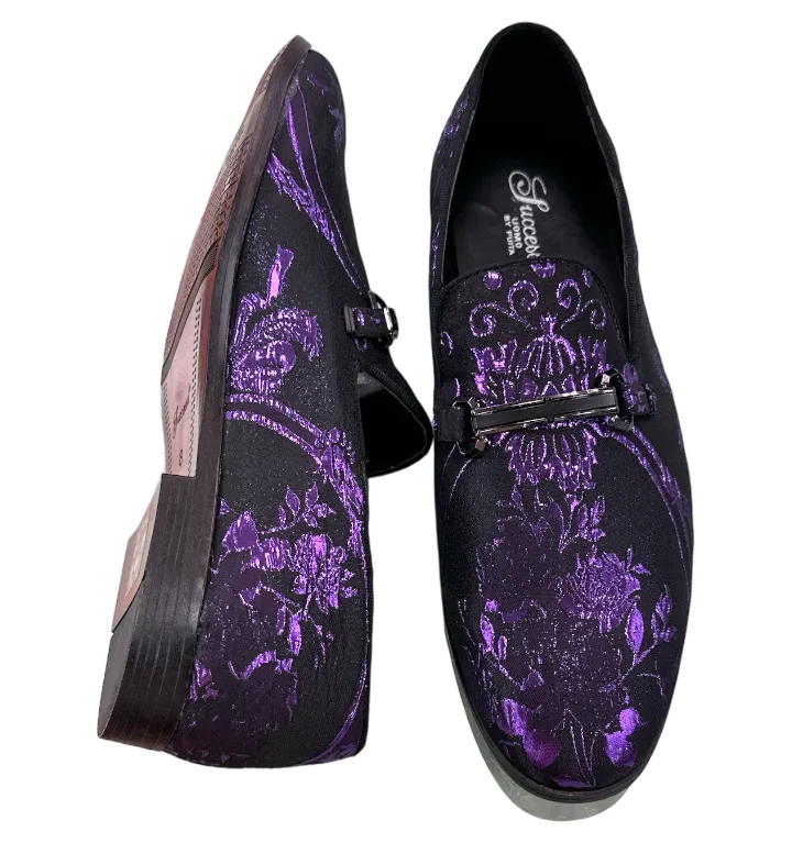 Purple Paisley Men's Slip-On Shoes Luxury Fashion Design with Buckle SH-3621-6