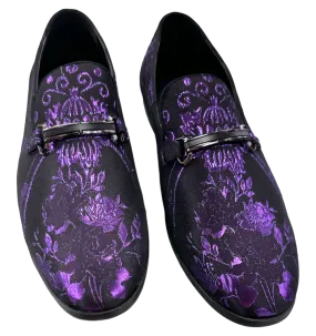 Purple Paisley Men's Slip-On Shoes Luxury Fashion Design with Buckle SH-3621-6