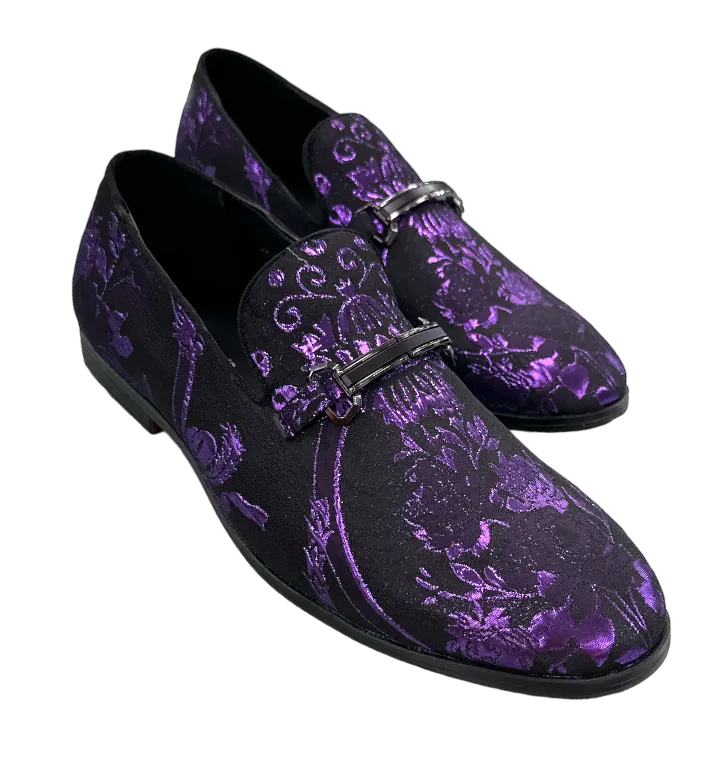 Purple Paisley Men's Slip-On Shoes Luxury Fashion Design with Buckle SH-3621-6