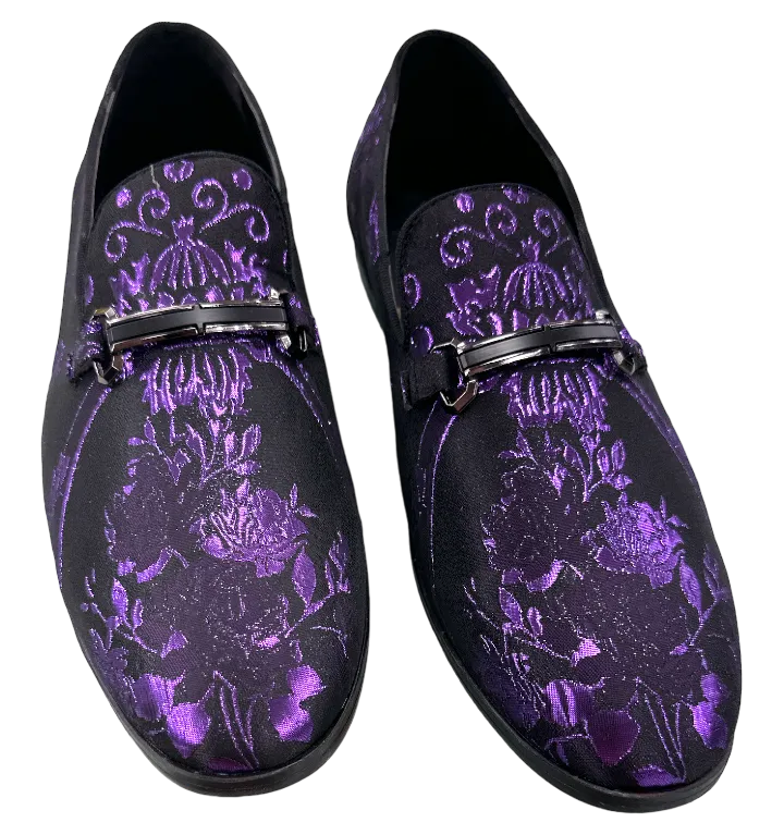 Purple Paisley Men's Slip-On Shoes Luxury Fashion Design with Buckle SH-3621-6