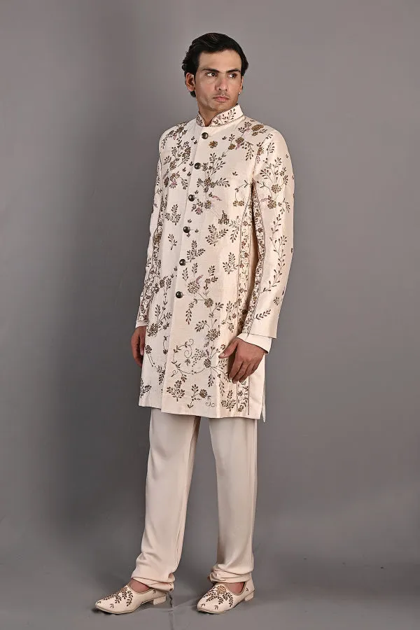 Rosen - Peach Hand Embroidered Sherwani Jacket set