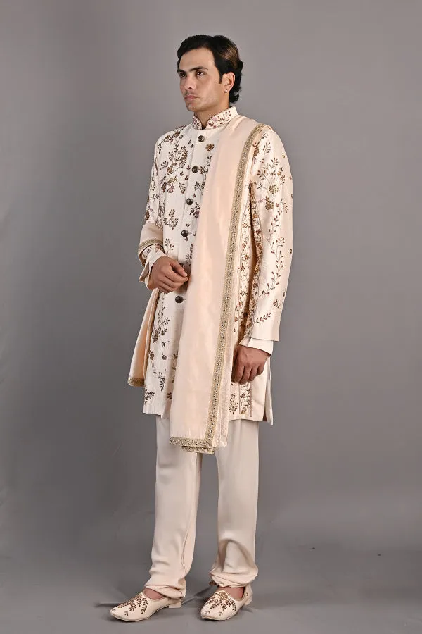 Rosen - Peach Hand Embroidered Sherwani Jacket set