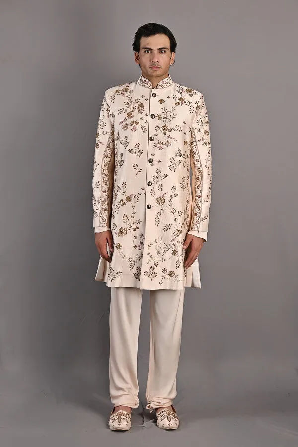 Rosen - Peach Hand Embroidered Sherwani Jacket set