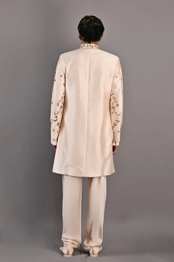 Rosen - Peach Hand Embroidered Sherwani Jacket set