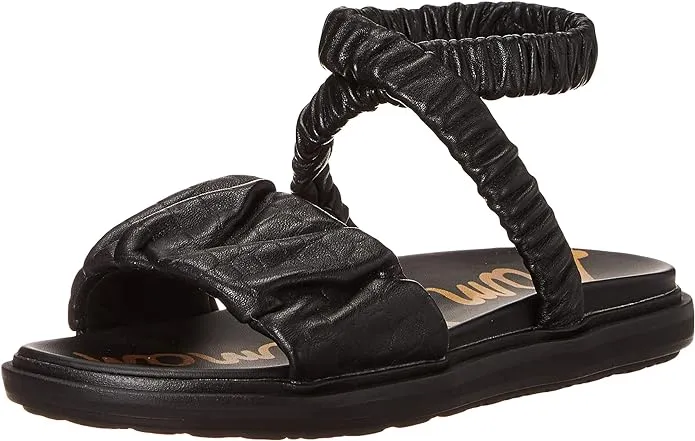 Sam Edelman Velma Black Rounded Open Toe Strappy Ankle Cuff Wedge Heeled Sandals