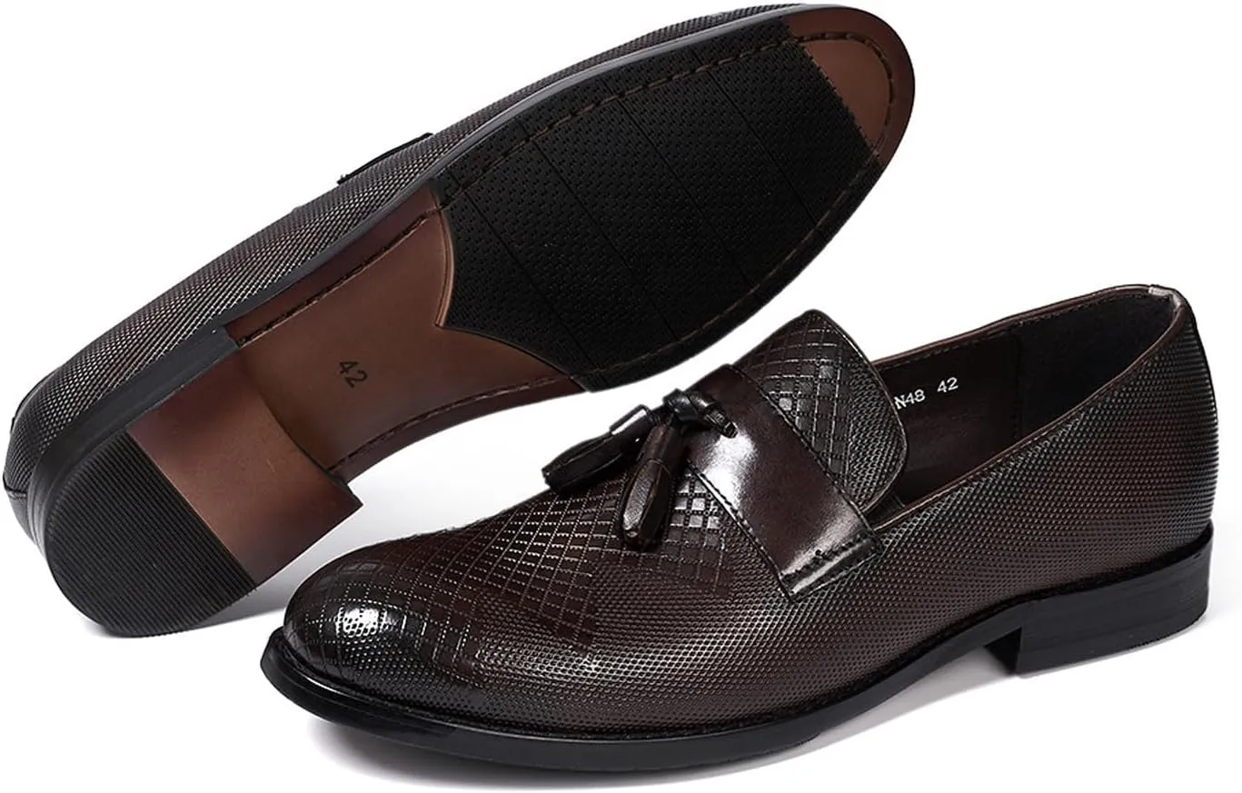 Santimon Mens Dress Shoes Tassel Loafers Slip On Casual Genuine Leather Penny Loafers Fashion Prom Wedding Business Mocasines Comfortable Tuexdo Shoes for Men