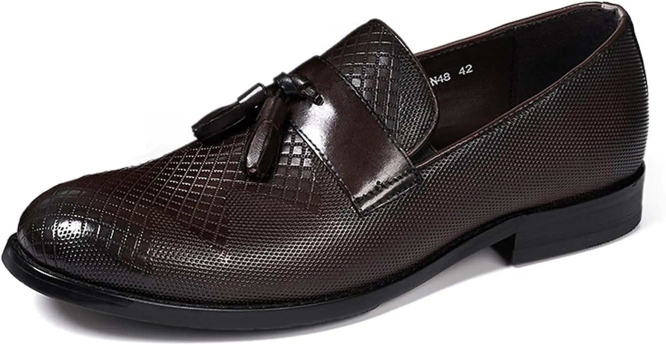 Santimon Mens Dress Shoes Tassel Loafers Slip On Casual Genuine Leather Penny Loafers Fashion Prom Wedding Business Mocasines Comfortable Tuexdo Shoes for Men