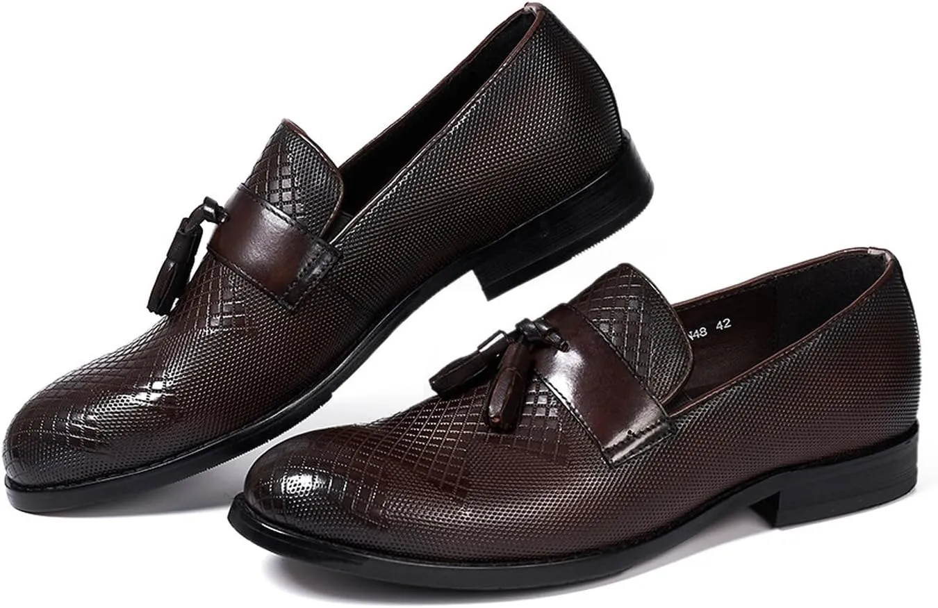 Santimon Mens Dress Shoes Tassel Loafers Slip On Casual Genuine Leather Penny Loafers Fashion Prom Wedding Business Mocasines Comfortable Tuexdo Shoes for Men