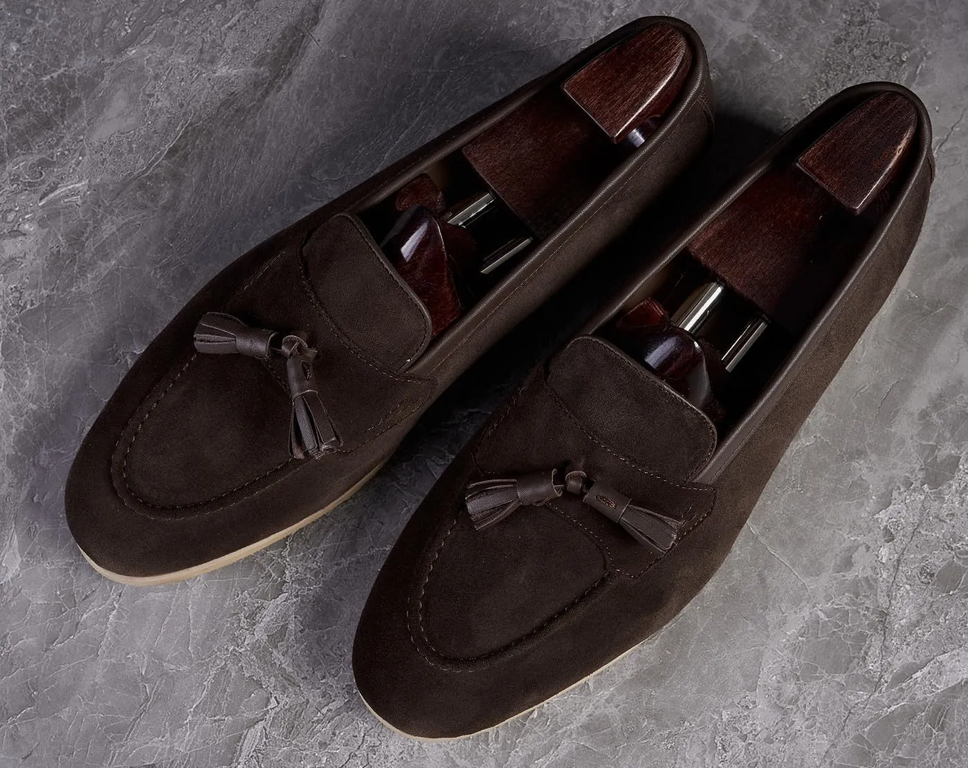 Santimon Mens Dress Slip On Loafers Suede Leather Pointed Toe Tassel Loafers Fashion Casual Business Shoes