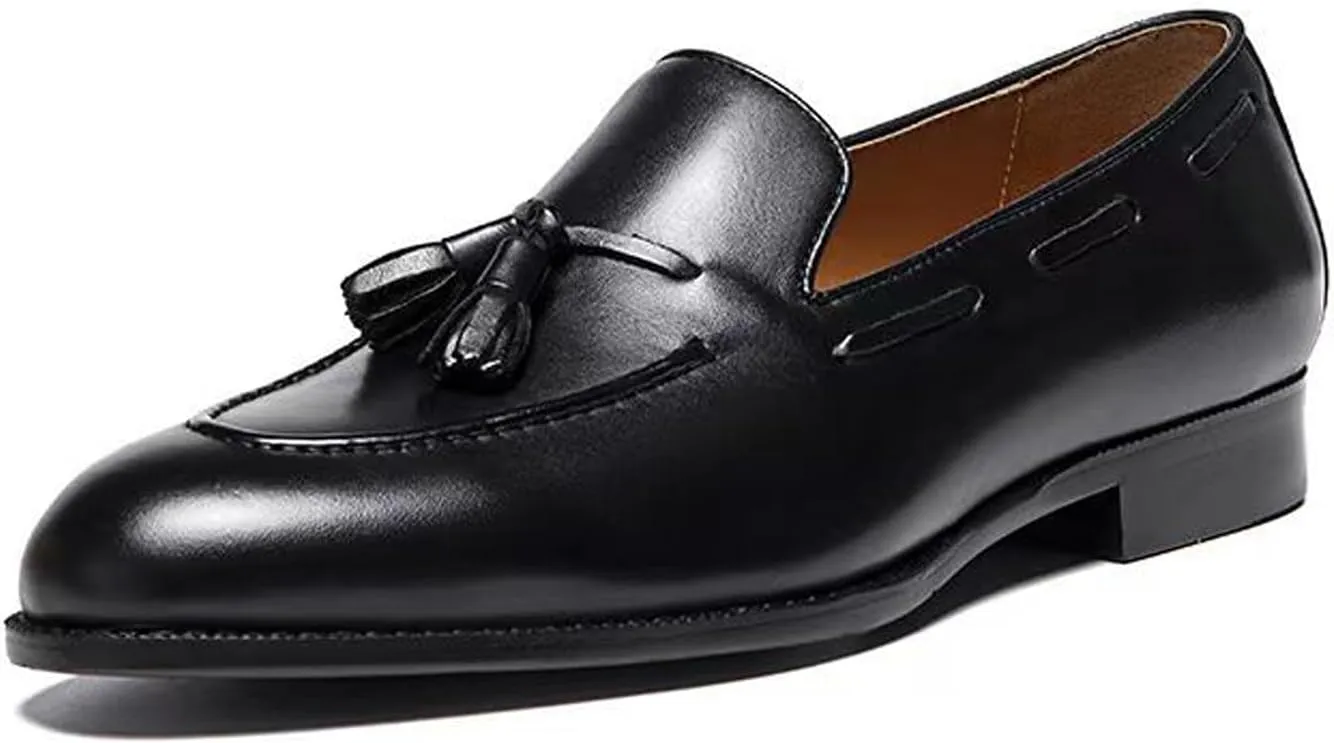 Santimon Mens Tassel Loafers Slip On Dress Causal Mocasines Modern Prom Wedding Genunie Leather Penny Loafers Comfortable Breathable Fashion Tuxedo Shoes for Men