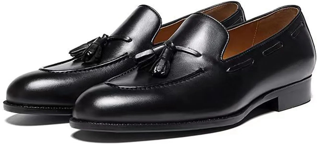 Santimon Mens Tassel Loafers Slip On Dress Causal Mocasines Modern Prom Wedding Genunie Leather Penny Loafers Comfortable Breathable Fashion Tuxedo Shoes for Men
