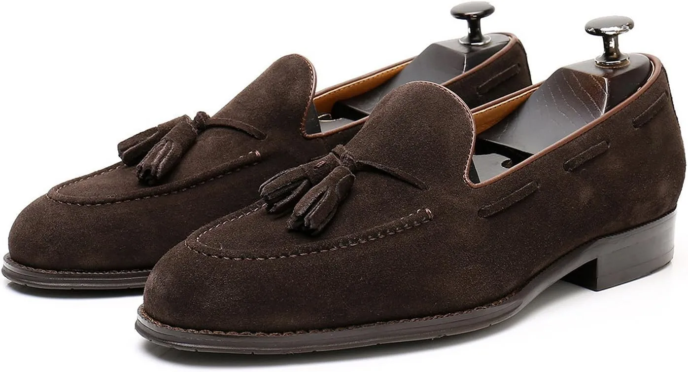 Santimon Mens Tassel Loafers Slip On Dress Causal Mocasines Modern Prom Wedding Genunie Leather Penny Loafers Comfortable Breathable Fashion Tuxedo Shoes for Men