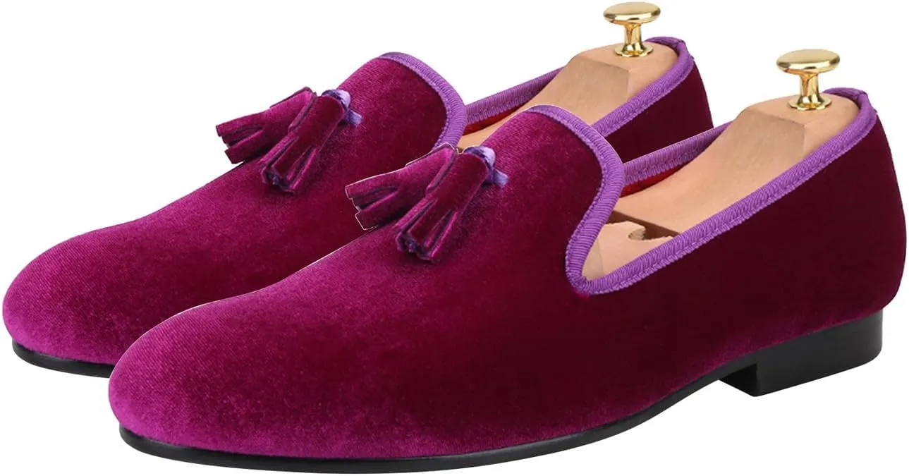 Santimon Mens Tassel Loafers Slip On Wedding Dress Velvet Penny Loafers Fashion Tuxedo Formal Business Casual Luxury Prom Shoes Smoking Party Disco Slippers Suede Moccasins for Men
