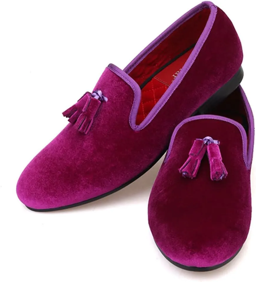 Santimon Mens Tassel Loafers Slip On Wedding Dress Velvet Penny Loafers Fashion Tuxedo Formal Business Casual Luxury Prom Shoes Smoking Party Disco Slippers Suede Moccasins for Men