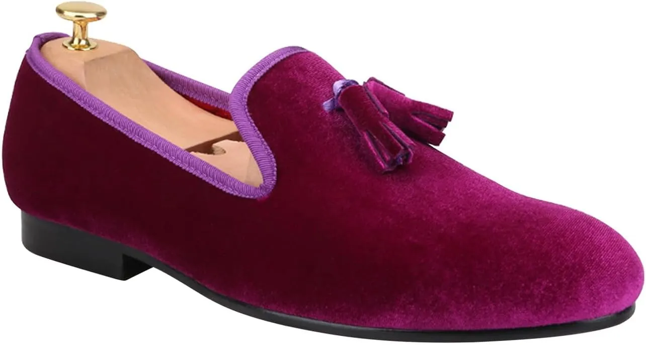 Santimon Mens Tassel Loafers Slip On Wedding Dress Velvet Penny Loafers Fashion Tuxedo Formal Business Casual Luxury Prom Shoes Smoking Party Disco Slippers Suede Moccasins for Men