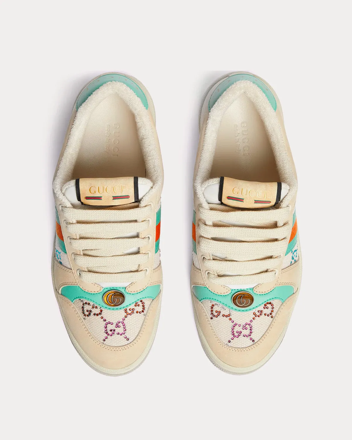 Screener with Crystals GG Logo Beige / Green / Orange Low Top Sneakers