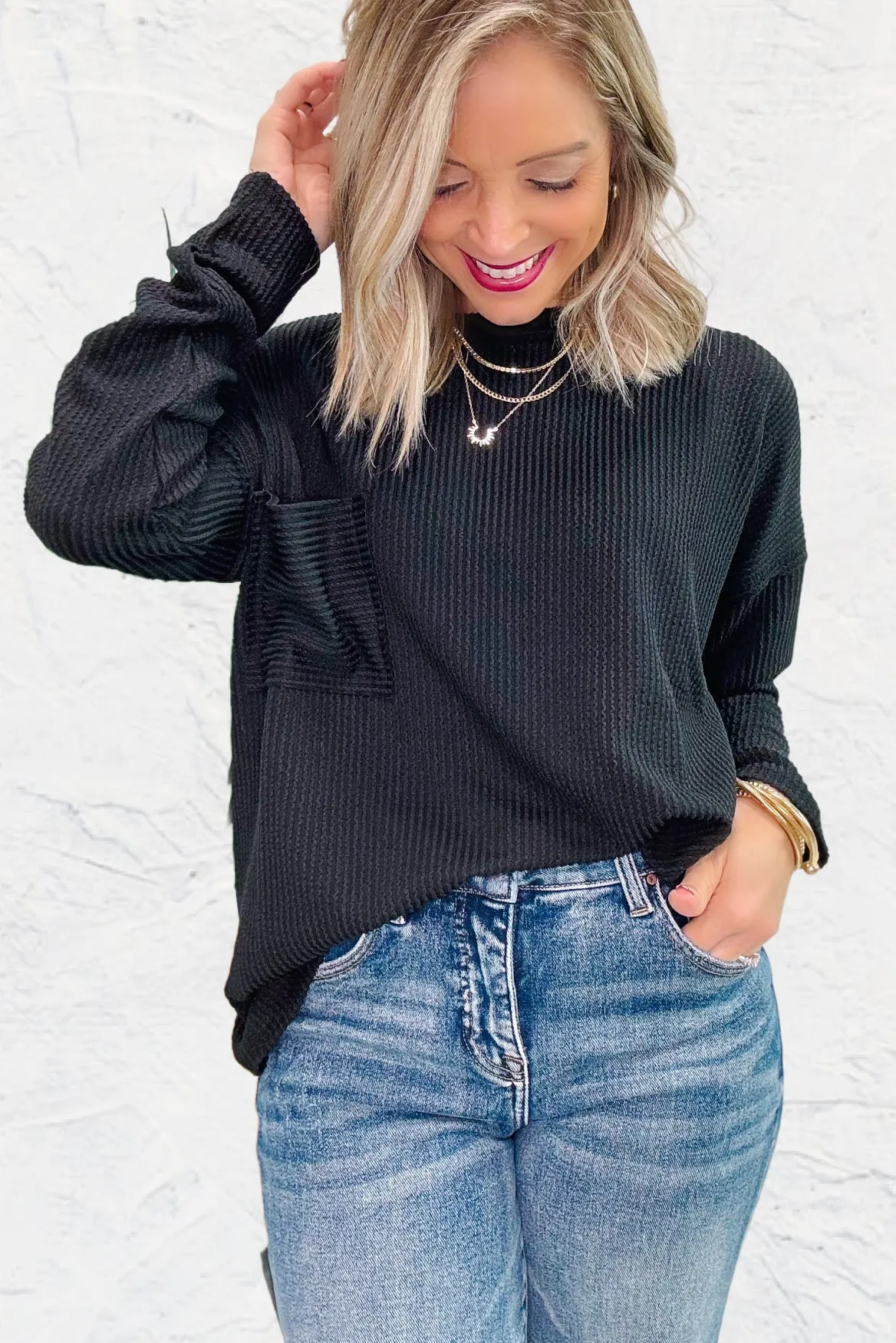Simple Perfection Corded Top - Black
