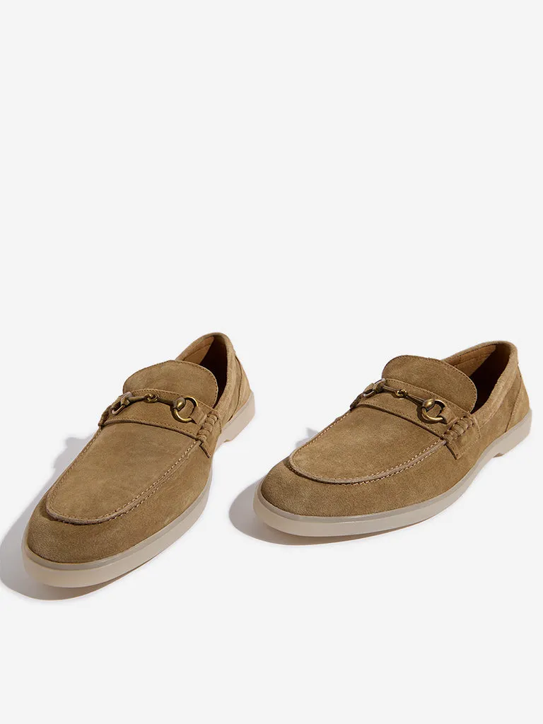 SOLEPLAY Taupe Metal-Detailed Faux-Suede Loafers