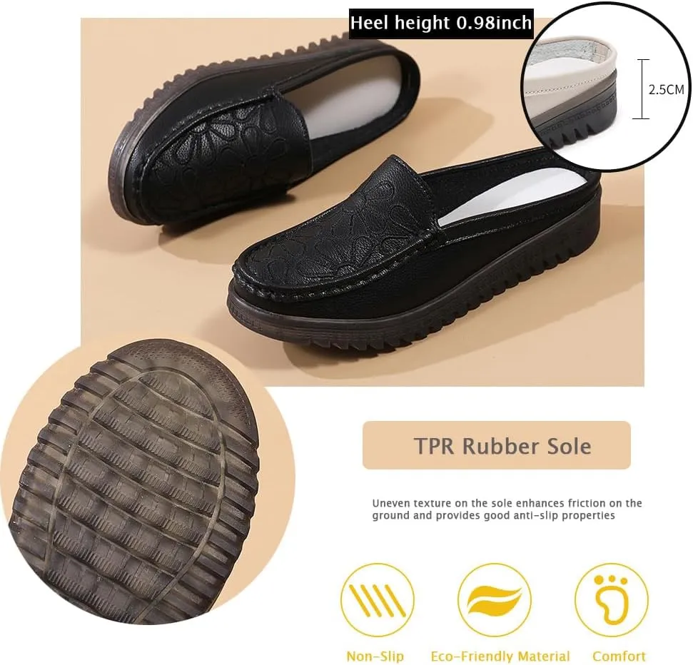 Succttssful Women's Closed Toe Mules Sandals for Walking: Backless Flats Loafers for Office - Casual Leather Mules for Girls