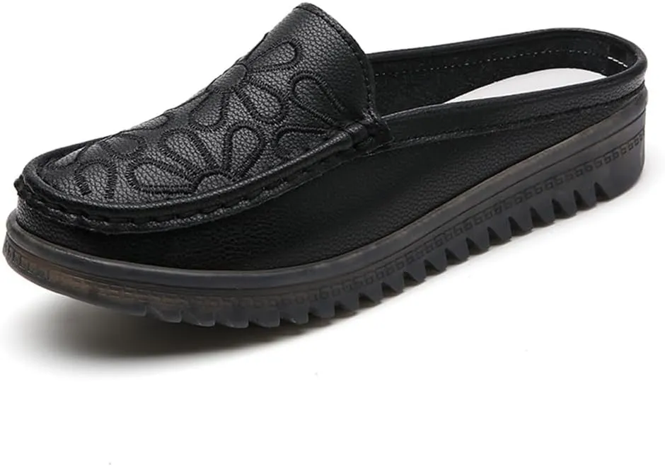 Succttssful Women's Closed Toe Mules Sandals for Walking: Backless Flats Loafers for Office - Casual Leather Mules for Girls