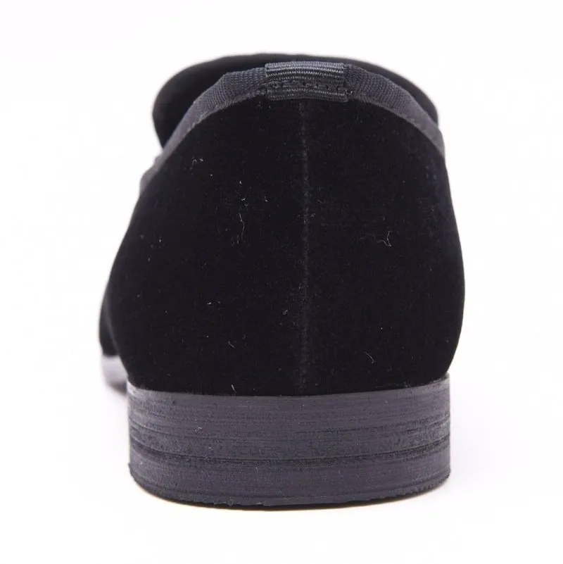 The Lapel Project Black Velvet Mens Slip-On Tuxedo Dress Shoes