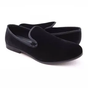 The Lapel Project Black Velvet Mens Slip-On Tuxedo Dress Shoes