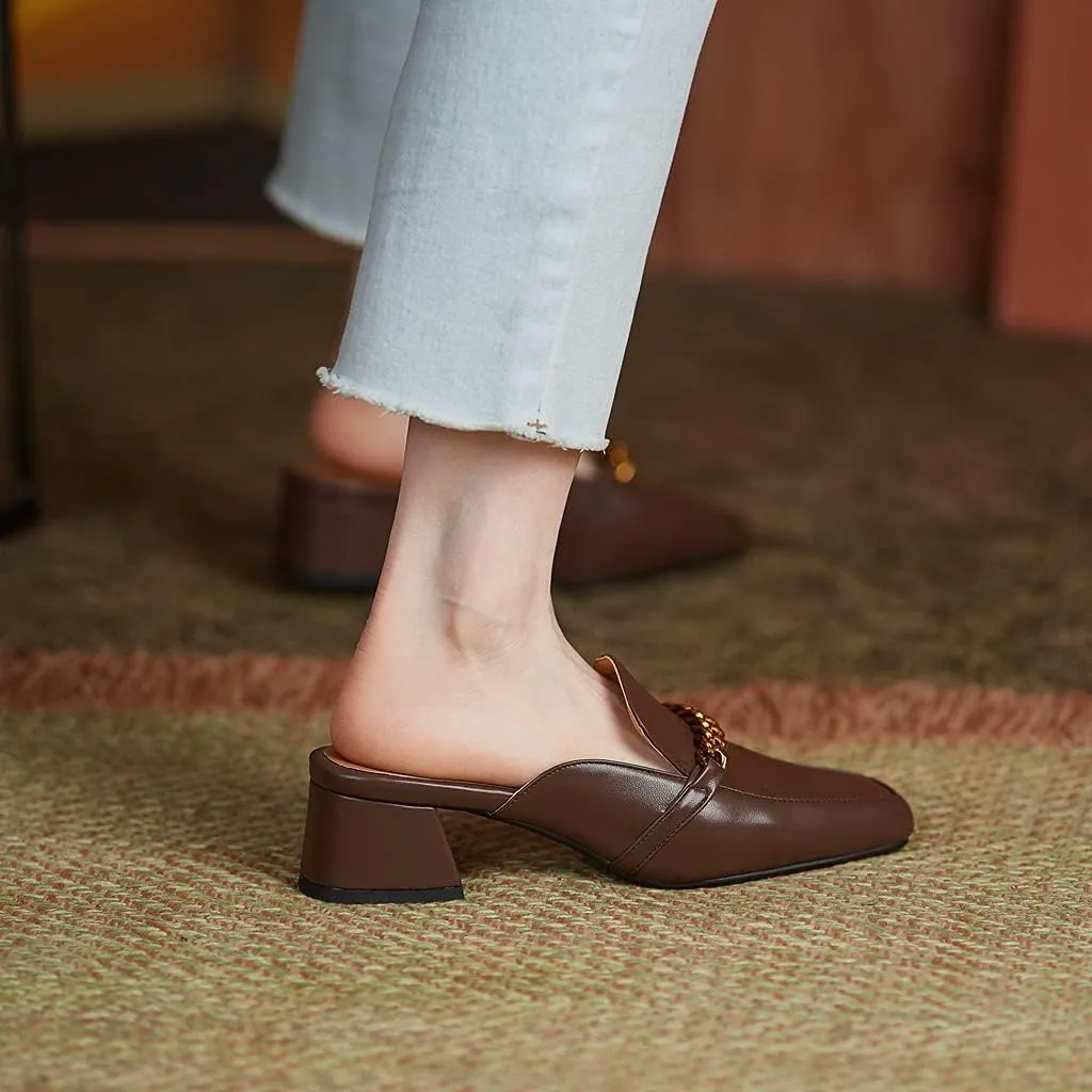 Women's Chunky Block Low Heel Mule Loafers Square Toe Slip On Backless Dress Pump Slide Sandal Shoes