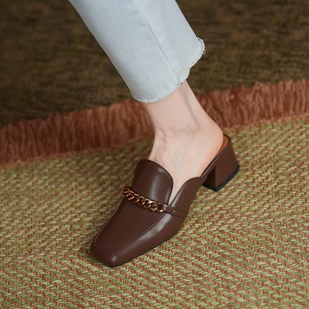 Women's Chunky Block Low Heel Mule Loafers Square Toe Slip On Backless Dress Pump Slide Sandal Shoes